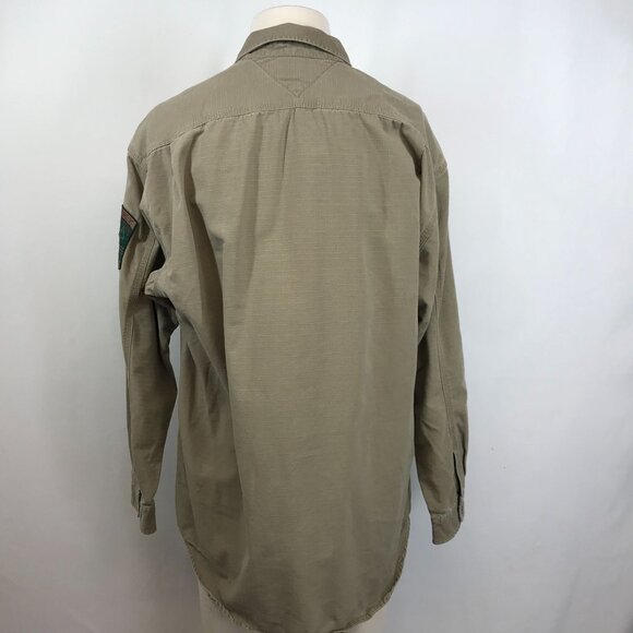 VINTAGE TOMMY HILFIGER - MEN'S MEDIUM - KHAKI LONG SLEEVE TACTICAL SAFARI SHIRT - Picture 3 of 4